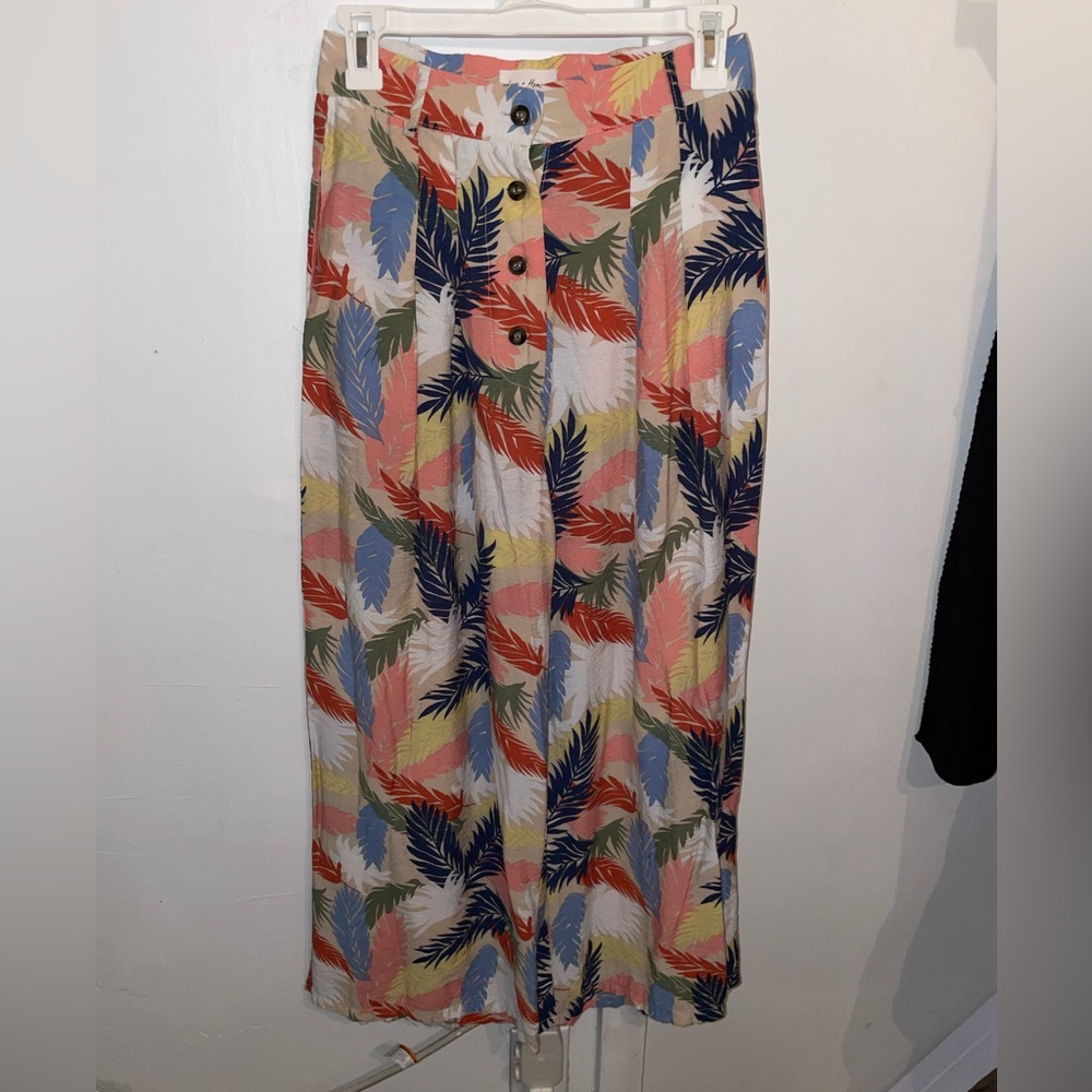 high waisted multi-color tropical print wide leg pants